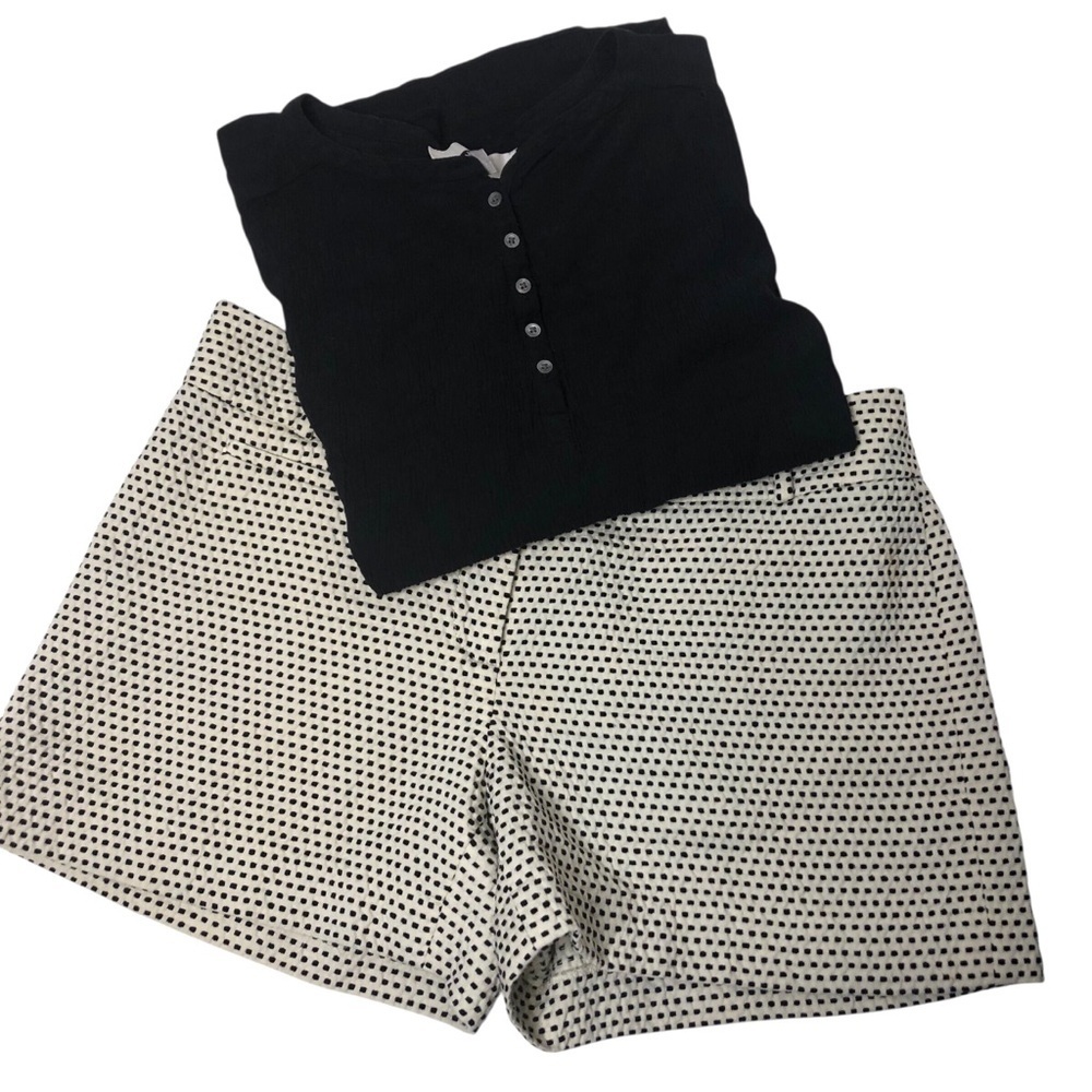 Loft Shorts Top Bundle Sz 6 M Textured Dot Chino Gauzy Top Blouse Classic Casual